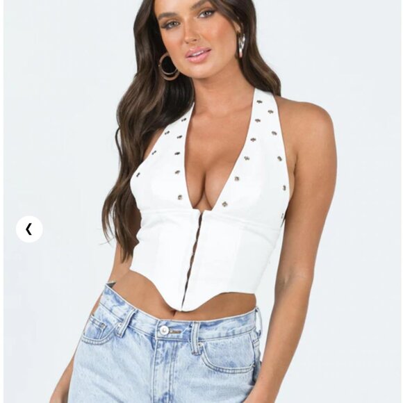 Alix Earle White Studded Halter Top - Picture 1 of 4